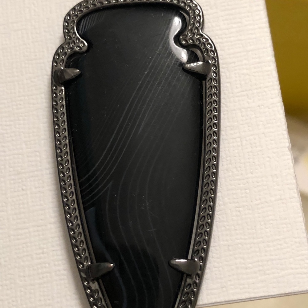 NWT RARE & Retired Kendra Scott Skylar Earrings Gunmetal & Black Banded Agate 😊 - Picture 6 of 15